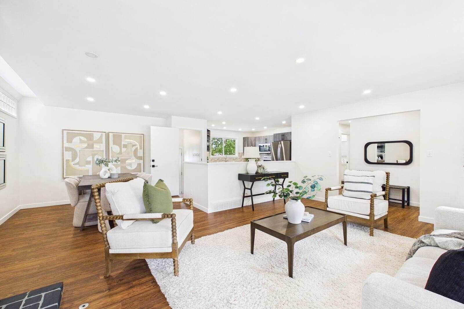 Living room reconstruction filled with various furniture